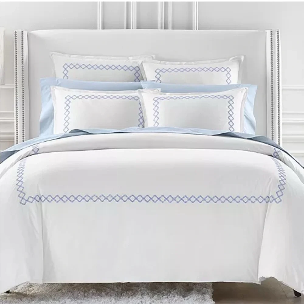 Sky NAVY Embroidered Percale Duvet Cover and Shams Set, Twin NEW w/Tag $230
